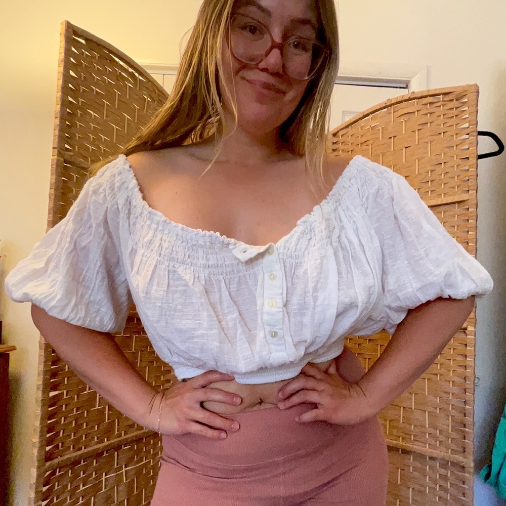 We The Free Peasant Crop Top with Button Front